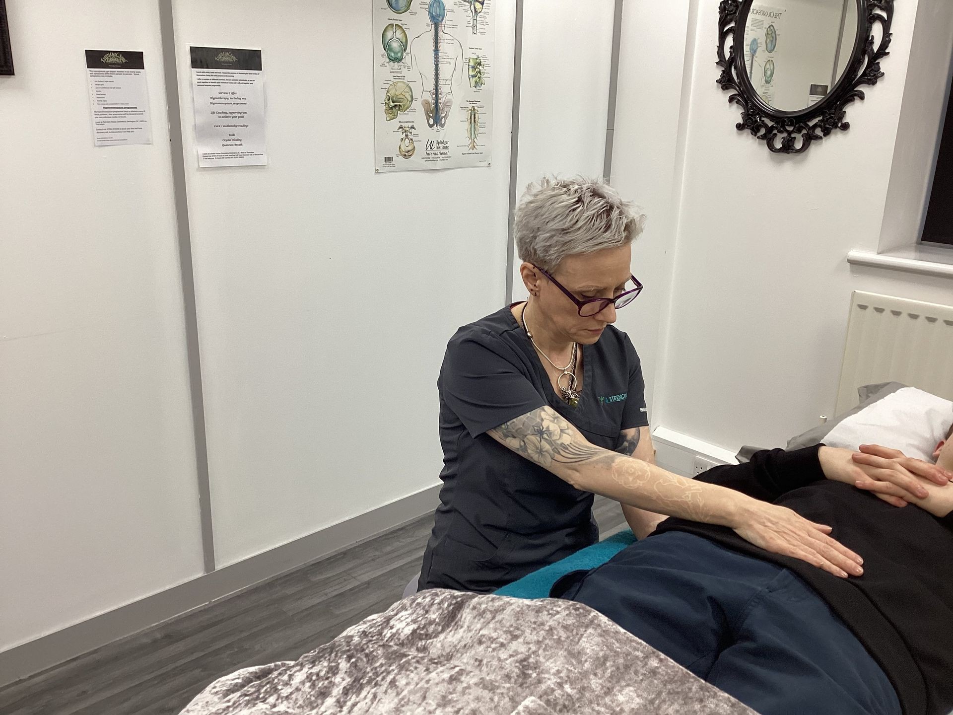 A patient having craniosacral therapy with jacky at a strength in you darlington